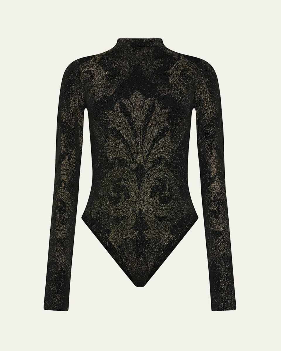x Etro Mock-Neck Metallic Jacquard Bodysuit